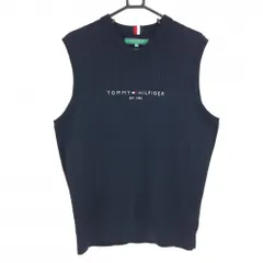 【超美品】トミーヒルフィガー ニットベスト ダークネイビー×白 ケーブル編み 胸ロゴ メンズ 3L ゴルフウェア Tommy Hilfiger Golf