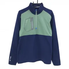 【美品】RLXラルフローレン 長袖ハイネックシャツ ネイビー×スモーキーグリーン系 ハーフジップ  メンズ LG ゴルフウェア Ralph Lauren