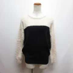 イング INGNI バイカラー ニット セーター M アイボリー×黒ブラック 異素材切替え