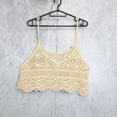 Riberry リベリー トップス ビスチェ レース クロシェ編み かぎ針 キャミビスチェ ショート丈 アイボリー Fサイズ 〇□