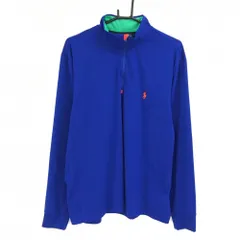 【超美品】ポロゴルフ 長袖ハイネックシャツ ブルー×オレンジ ハーフジップ 胸ロゴ メンズ LG ゴルフウェア Ralph Lauren