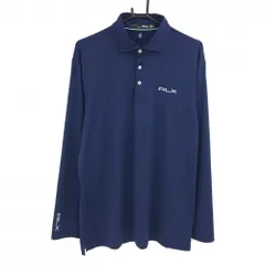 【美品】RLXラルフローレン 長袖ポロシャツ ネイビー ロゴプリント 襟裏ボタン メンズ LG ゴルフウェア Ralph Lauren