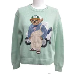 ポロ バイ ラルフローレン Polo by Ralph Lauren 美品 24年 ポロベア ポロベア― ニット セーター コットン 長袖 国内正規 S 緑 グリーン IBO90