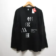 グラニフ graniph 長袖 グラフィック Tシャツ エンボス加工 M 黒 ブラック ロンT タグ付き