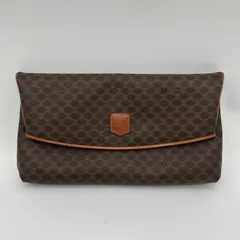 CELINE（セリーヌ）マカダム柄 ポーチ セカンドバッグ クラッチバッグ こげ茶 茶 ダークブラウン ブラウン 【中古】