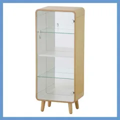 天然木と硝子のコレクションシェルフＬ（ミラーバック）「W36×D25×H89cm（取手含めず）」（ガラス可動棚２枚／固定棚1枚）No.612／ナチュラル