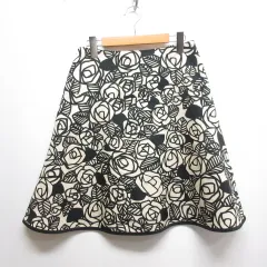 エムズグレイシー M'S GRACY 花柄 台形 フレア スカート 40 ベージュ×黒ブラック 裏地付き 日本製