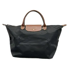 LONGCHAMP(ロンシャン) ハンドバッグ ル・プリアージュオリジナル 黒×ブラウン 折りたたみ レザー