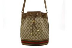 グッチ アクセサリーコレクション ヴィンテージ ショルダーバッグ シェリーライン 巾着 バケツ GGプラス PVCレザー ブラウン GUCCI 5052h