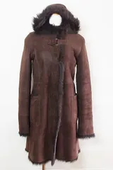 【196777】 ムートン　フードコート　ロング  XS ブラウン