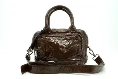 プラダ  BN2010 2way ショルダー ハンドバッグ トート 三角ロゴプレート ギャランティカード付 エナメル レザー 茶 ブラウン PRADA 5020h