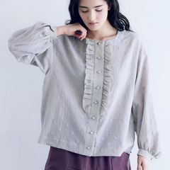 【UpcycleLino】ラッフルカラーブラウス  nest Robe nest Robe - リネンリバーレースラッフルカラーブラウスの通販 by ぽん