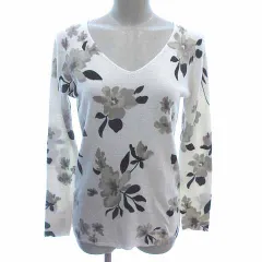 アズールバイマウジー AZUL by moussy ニット カットソー Vネック 花柄 長袖 M 白 ホワイト /YK