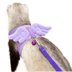 フェレット ハーネス リード セット 軽量 抜けにくい 天使の羽 小動物用 ハーネスリードセット ソフト フェレット ミーアキャット テン チンチラ リス ウサギ プレーリードッグ 子猫 お散歩 リード 紛失防止 サイズ調節可能 お出かけ用 パーブル