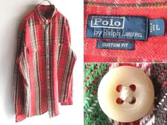 希少 00sビンテージ Polo by Ralph Lauren ラルフローレン CUSTOM FIT ガチャポケ チェック ヘビーネルシャツ ワークシャツ L 赤 USA企画