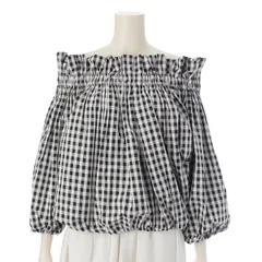 シーニュ CYGNE LILIANE フリル ギャザー オフショルダー ギンガムチェック ブラウス トップス ブラック ホワイト F【中古】