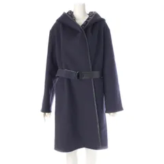 ルイヴィトン ウール×シルク モノグラム ラップ フーテッド コート アウター FFC022QWE ネイビー 38【中古】