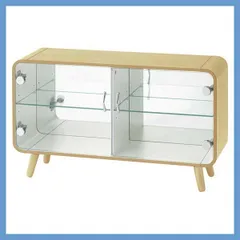 天然木と硝子のコレクションシェルフ／ロータイプ（ミラーバック）「W79.5×D25×H46cm（取手含めず）」（ガラス可動棚２枚）No.613／ナチュラル