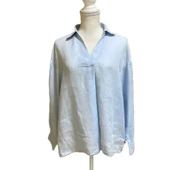 【used】nano universe ナノユニバース リネン スキッパーシャツ F ブルー プルオーバー ゆったり レディース