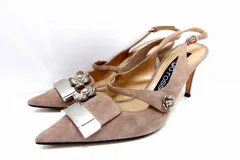 【220814】Sergio Rossi セルジオロッシ  SR1　スリングバッグ　カシェ　メタルコサージュ　スエード バックストラップ パンプス  ・37