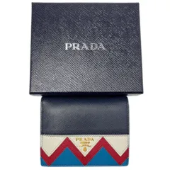 【中古】 プラダ 財布 レディース サフィアーノ レザー 二つ折り財布 ネイビー マルチ 1MV204