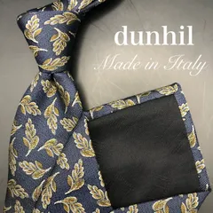 【美品】dunhill ネクタイ 小紋柄 総柄 植物柄 ネイビー シルバー
