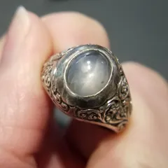 グレー スターサファイア 唐草 フローラル彫金 ヴィンテージ シグネット リング シルバープレート 指輪 レトロ 上品な輝き Y26-F