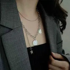 N6220 シルバー 2連ネックレス 星型チャーム付き　レディースネックレス