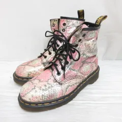ドクターマーチン DR.MARTENS 8ホール ショート ブーツ パイソン柄 UK5 約24cm ピンク 蛇柄 シューズ 靴 レースアップ 英国製