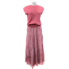 ビス ViS ワンピース マキシ ニット 切替 フレンチスリーブ F ピンク /YI