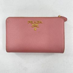 PURADA プラダ 財布 二つ折り コンパクト ピンク サフィアーノ 三角