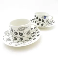 美品 ARABIA アラビア パラティッシ ブラック カップ＆ソーサー 2客 ペア 北欧 SM5013U1 