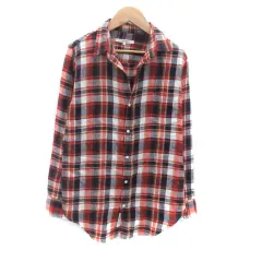 ジャーナルスタンダード レリューム JOURNAL STANDARD relume カジュアルシャツ スキッパーカラー 長袖 チェック柄 麻 リネン M マルチカラー オレンジ /HO42