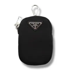 未使用　PRADA　プラダ　三角ロゴ　ミニ　ポーチ　ブラック　ナイロン　カラビナ　チャーム　キーホルダー　白タグ有　dj2
