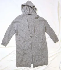 【223294】UNIQLO ユニクロ  メランジウールフーデットニットコート　アウター　長袖　ウール100％　編み込み　L  ・ グレー系