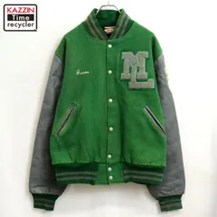 80s vintage アームレザー ウール スタジャン メンズ XLサイズ相当 ビッグサイズ オーバーサイズ