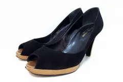 【223911】Sergio Rossi セルジオロッシ  スエード　オープントゥ ヒール　パンプス  ・36.5 ブラック