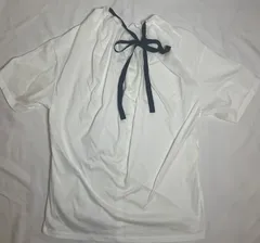 【222843】LANVIN en Bleu ランバンオンブルー  半袖カットソー　Tシャツ　リボン　コットン100％　日本製　38  ・ ホワイト