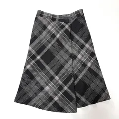 【23区】 チェック柄 アシンメトリーフレアスカート グレー 日本製 40 L
