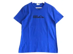 【225927】EMPORIO ARMANI エンポリオアルマーニ  半袖Tシャツ　コットン　Vネック　ロゴプリント　クリーニング済 メンズ  ・F ブルー