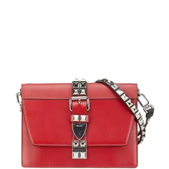 プラダ エレクトラ スタッズ 斜め掛け ショルダーバッグ  レッド レザー サフィアーノ レディース PRADA【1-0197015】