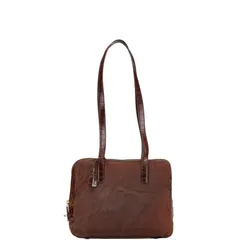 プラダ 三角ロゴプレート ハンドバッグ ショルダーバッグ ブラウン ナイロン レザー レディース PRADA【1-0197736】