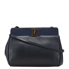 サルヴァトーレフェラガモ ヴァラリボン 斜め掛け ショルダーバッグ ネイビー レザー レディース Salvatore Ferragamo【1-0198417】