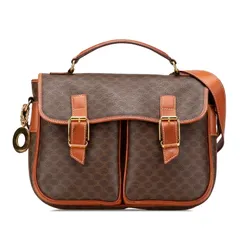 セリーヌ マカダム ハンドバッグ ショルダーバッグ ブラウン PVC レザー レディース CELINE【1-0203552】