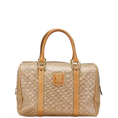 セリーヌ マカダム ハンドバッグ ミニボストンバッグ ベージュ PVC レザー レディース CELINE【1-0204775】