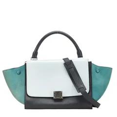 セリーヌ トラペーズ スモール ハンドバッグ ショルダーバッグ 2WAY ブラック ブルー レザー スウェード レディース CELINE【1-0212409】
