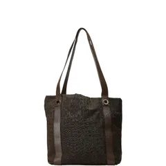 ブルガリ ロゴマニア トートバッグ ハンドバッグ ブラウン キャンバス レザー レディース BVLGARI【1-0212500】