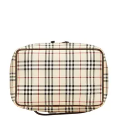 バーバリー ノバチェック ハンドバッグ 化粧ポーチ ベージュ マルチカラー キャンバス レザー レディース BURBERRY【1-0218202】