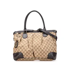 グッチ GGキャンバス スーキー トートバッグ ショルダーバッグ 2WAY 285730 ベージュ ブラウン キャンバス レザー レディース GUCCI【1-0219997】