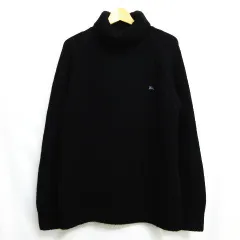 BURBERRY BLACK LABEL バーバリー ブラックレーベル タートルネック ニット セーター 黒 メンズ 3 ロゴ 刺繍 ざっくり ローゲージ E612M